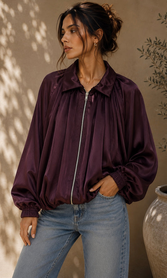 Amelia satin feel puff hem Jacket