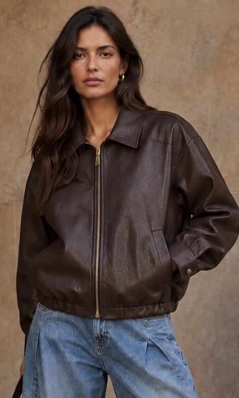Mia relaxed faux leather bomber jacket