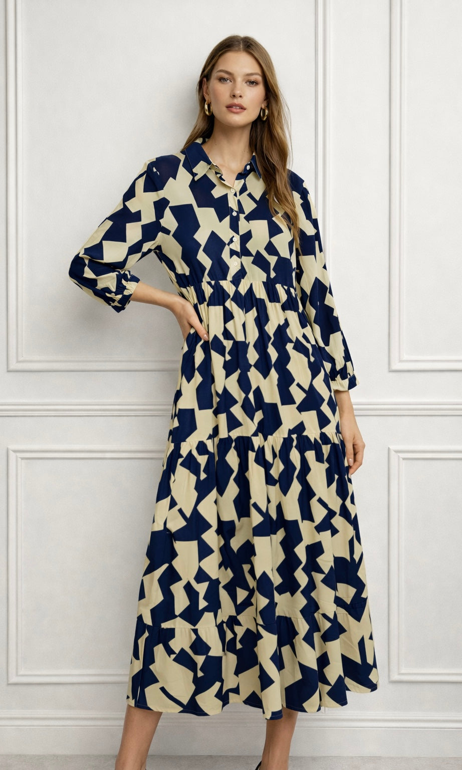 Wholesale Sicily Abstract Button Tiered Dress for Boutique Retailers - Catwalk style wholesale