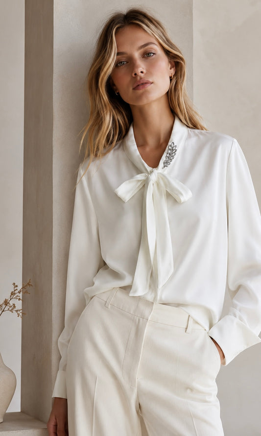 Wholesale Celine diamonte detail pussy bow blouse for Boutique Retailers - Catwalk style wholesale