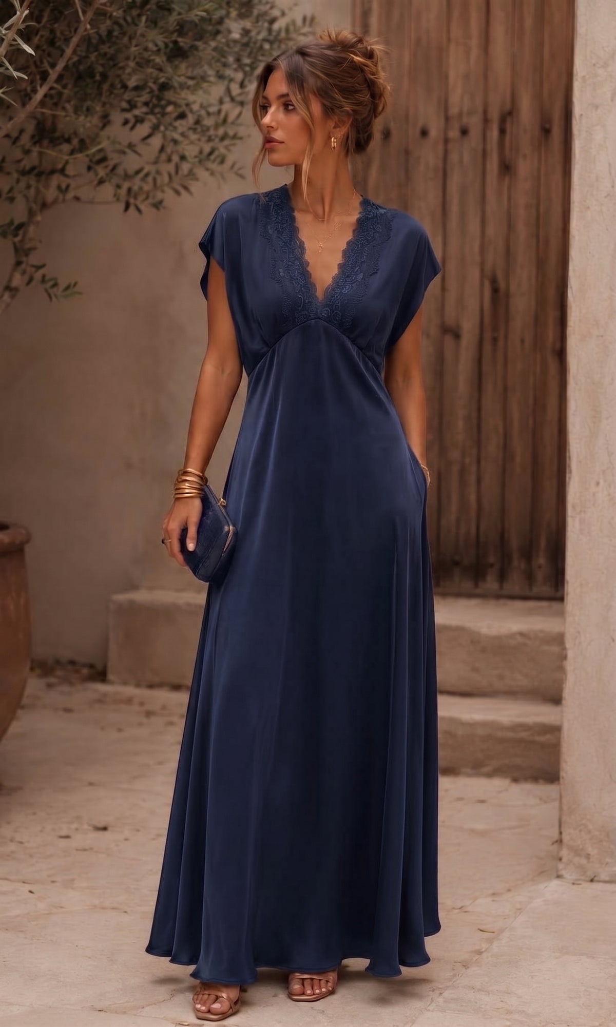 Wholesale ​Safina Satin Lace Trim Dress - Catwalk style