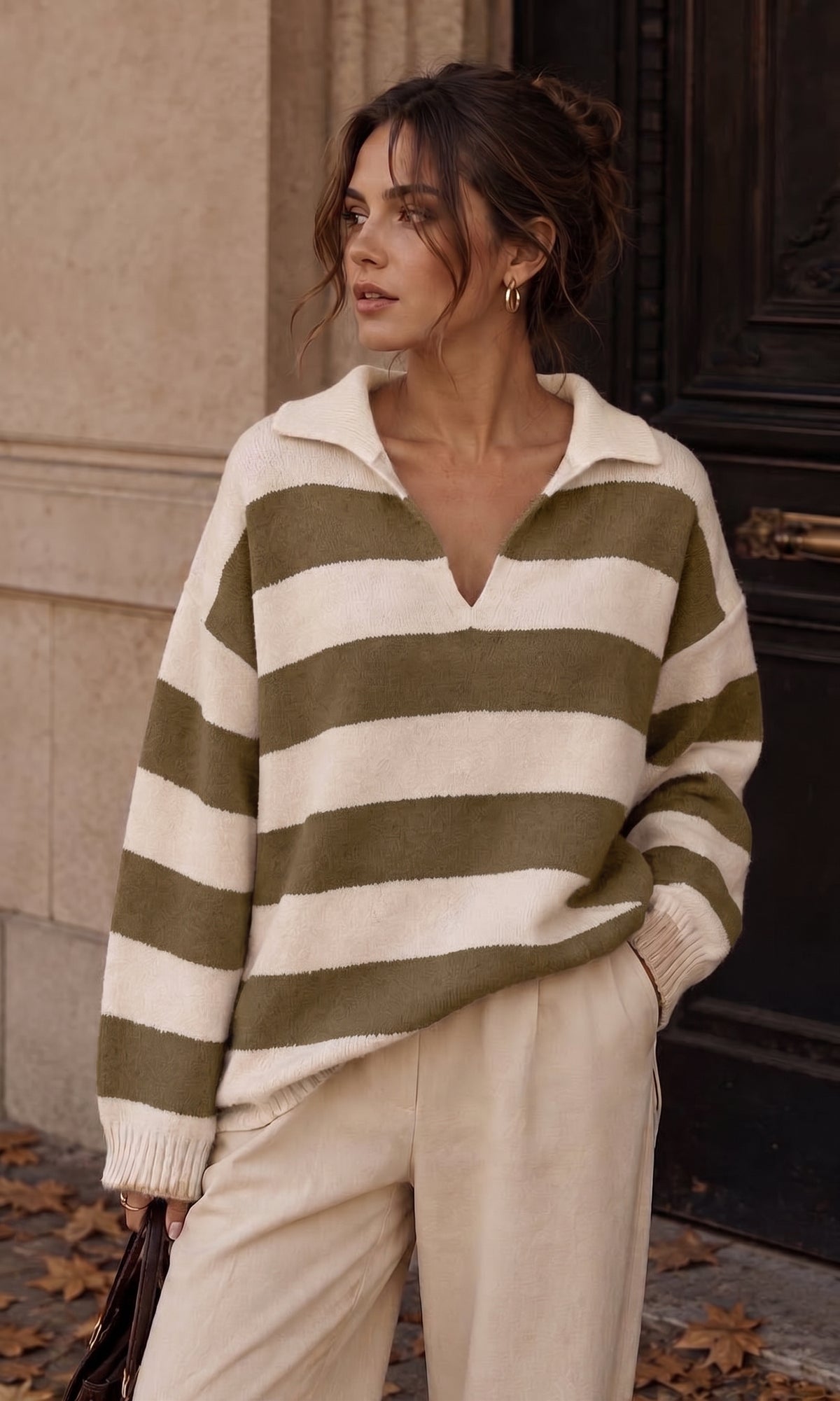 Wholesale ​Ruby Stripe Collar Soft Knit Jumper - Catwalk style