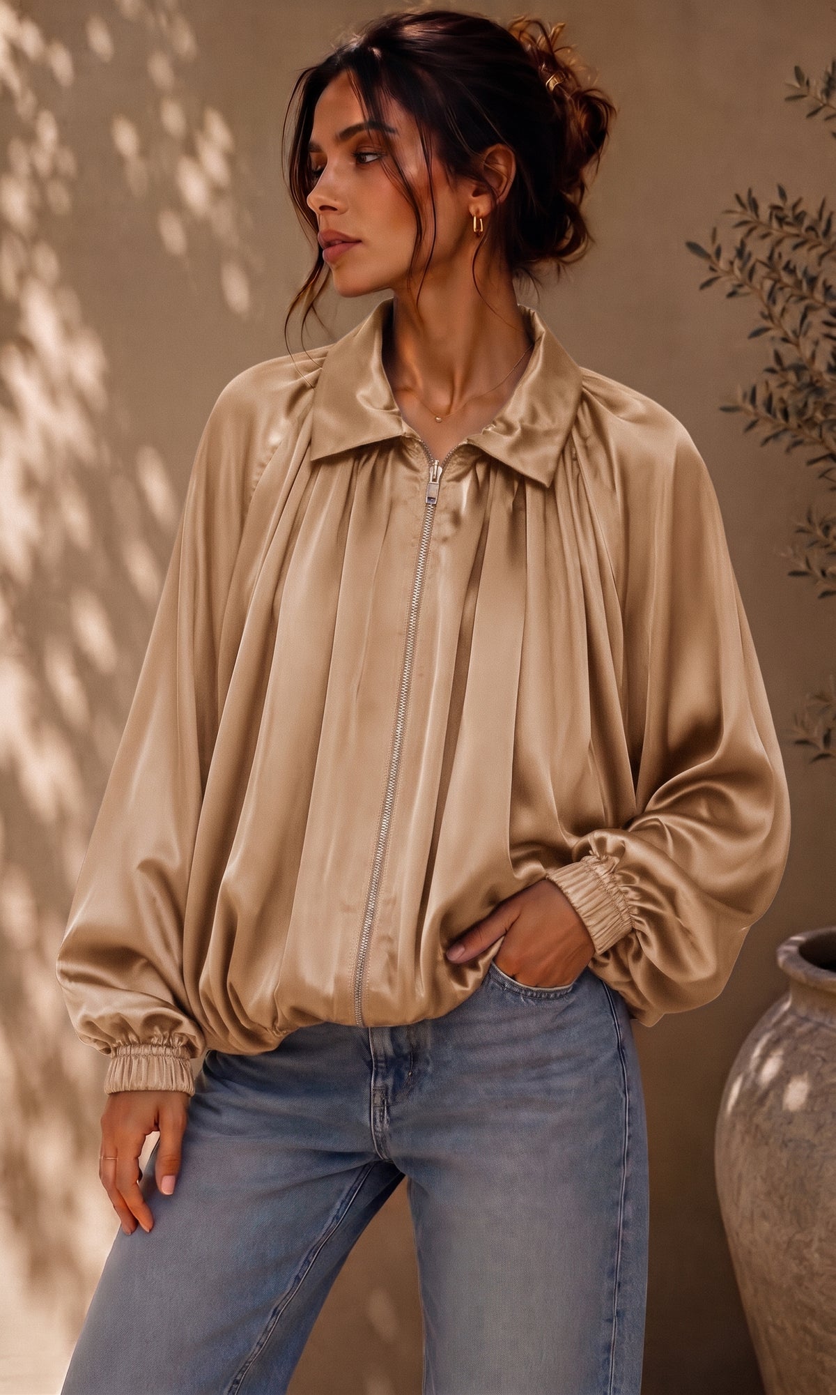 Amelia satin feel puff hem Jacket