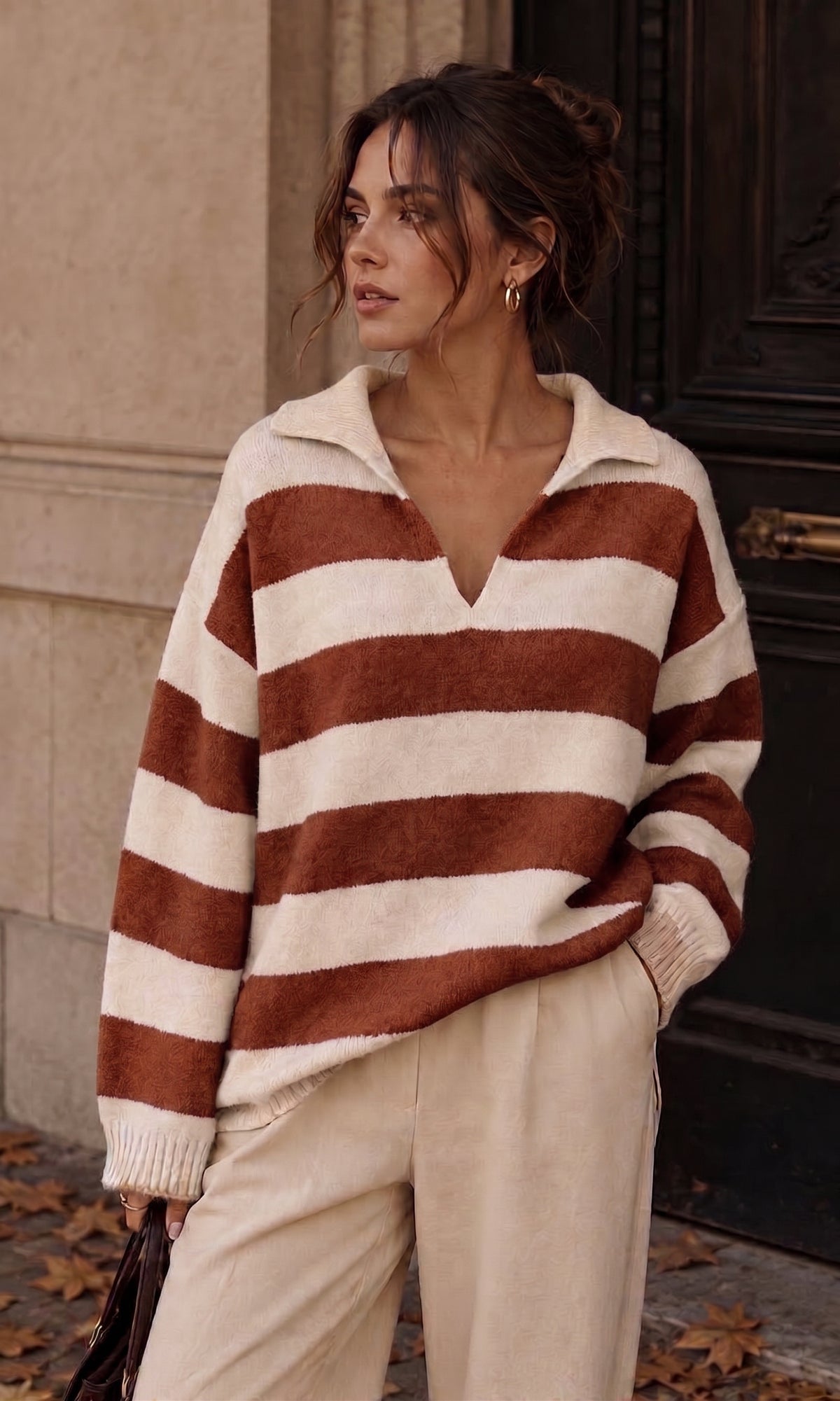 Wholesale ​Ruby Stripe Collar Soft Knit Jumper - Catwalk style