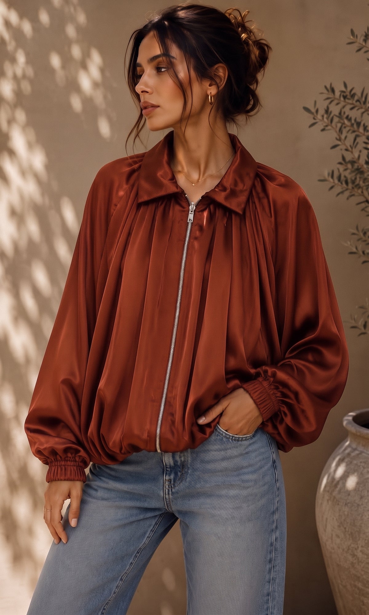 Amelia satin feel puff hem Jacket