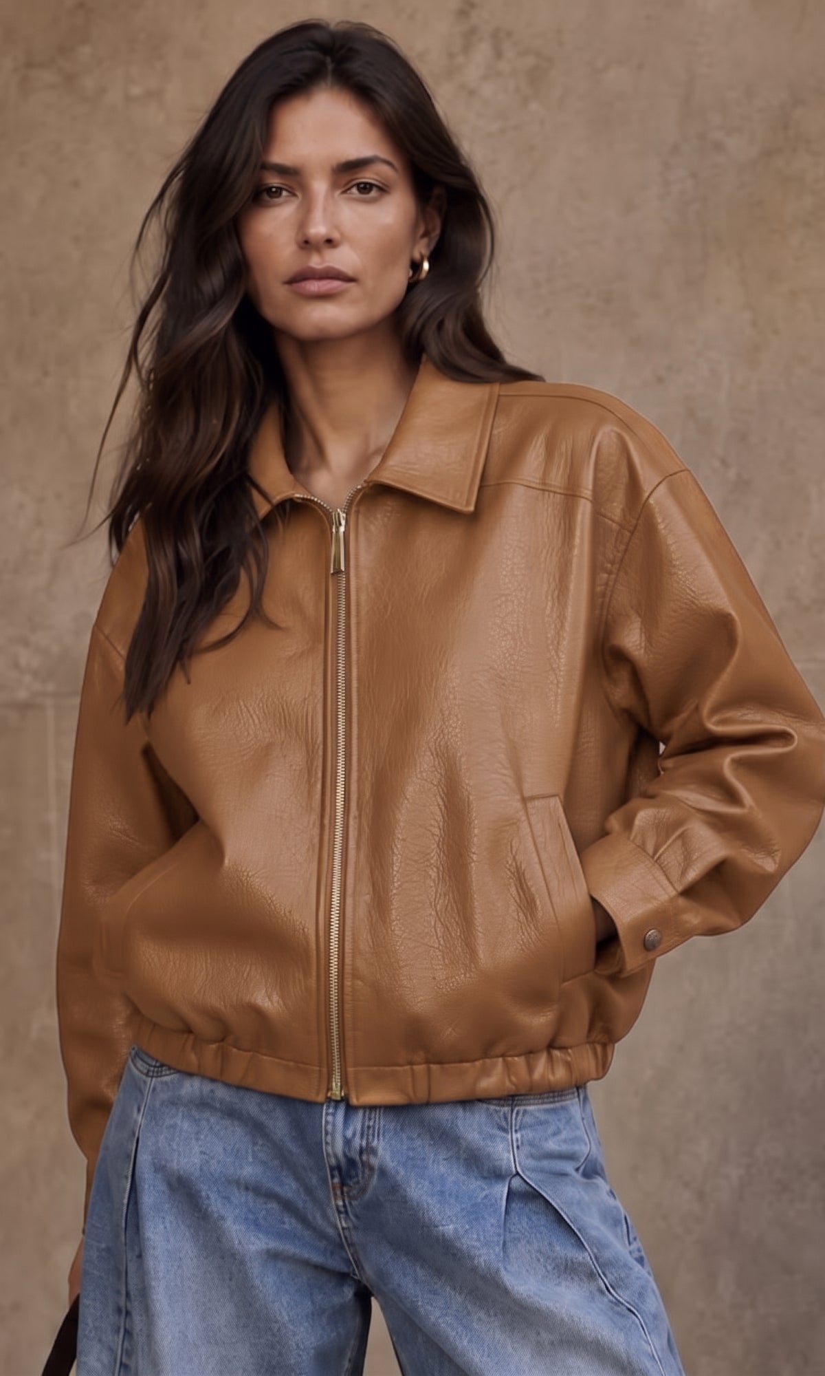 Wholesale ​Mia relaxed faux leather bomber jacket - Catwalk style