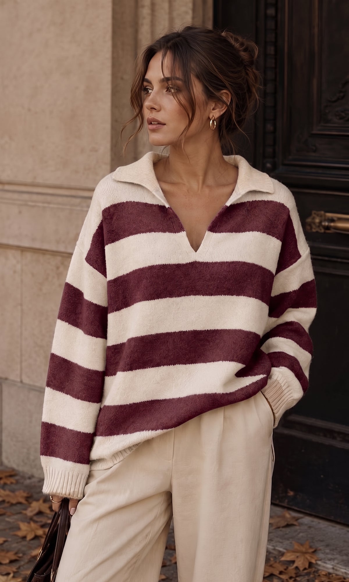 Wholesale ​Ruby Stripe Collar Soft Knit Jumper - Catwalk style