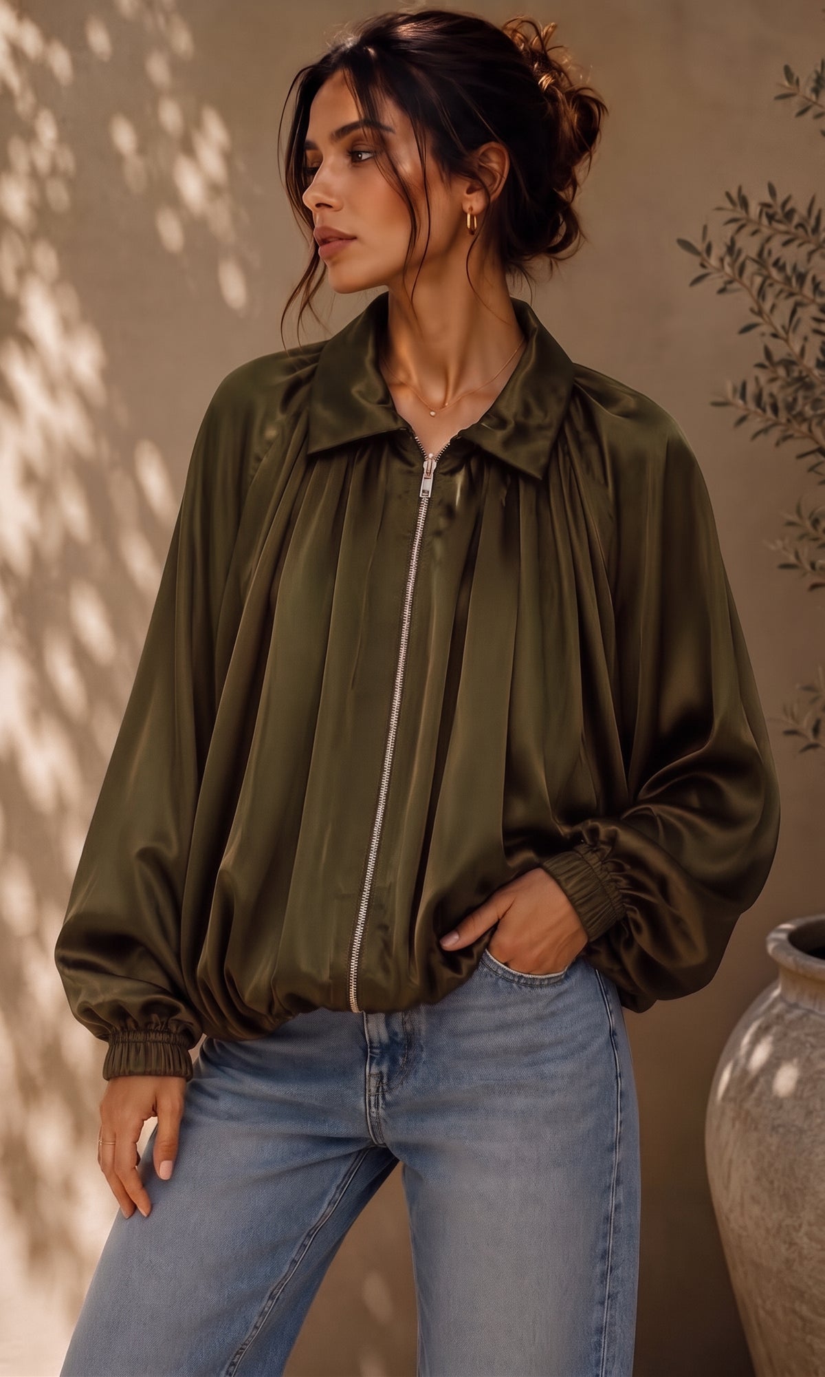 Amelia satin feel puff hem Jacket