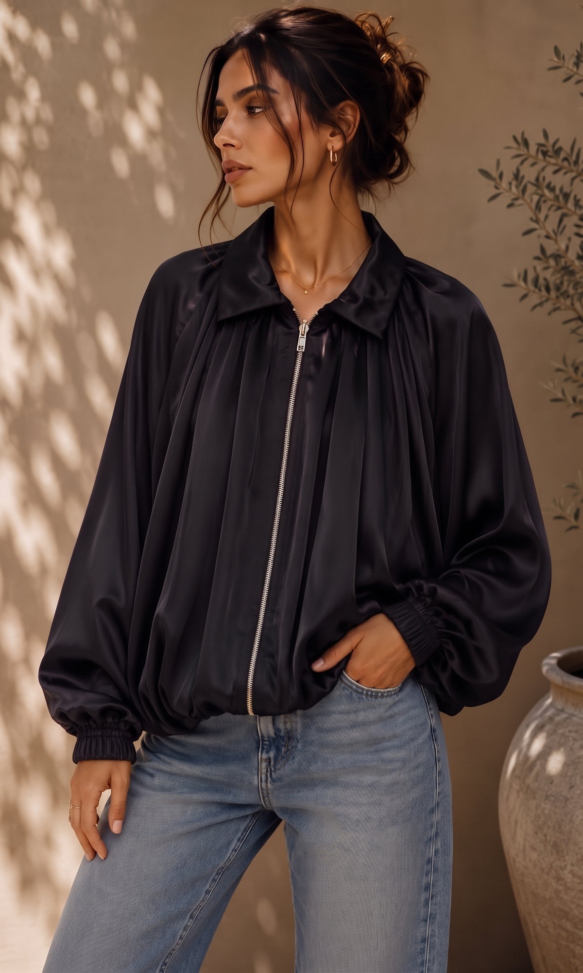 Amelia satin feel puff hem Jacket