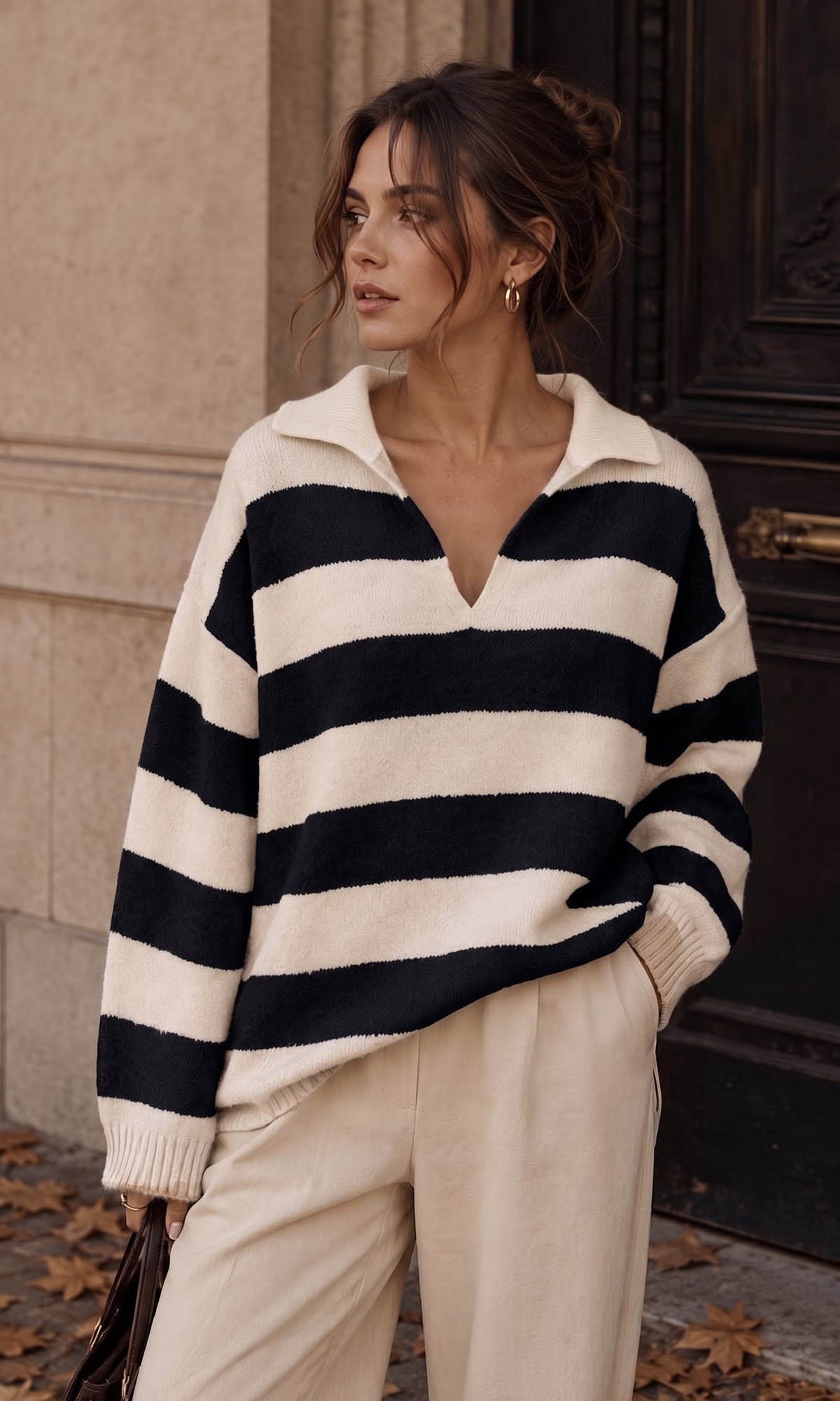 Wholesale ​Ruby Stripe Collar Soft Knit Jumper - Catwalk style