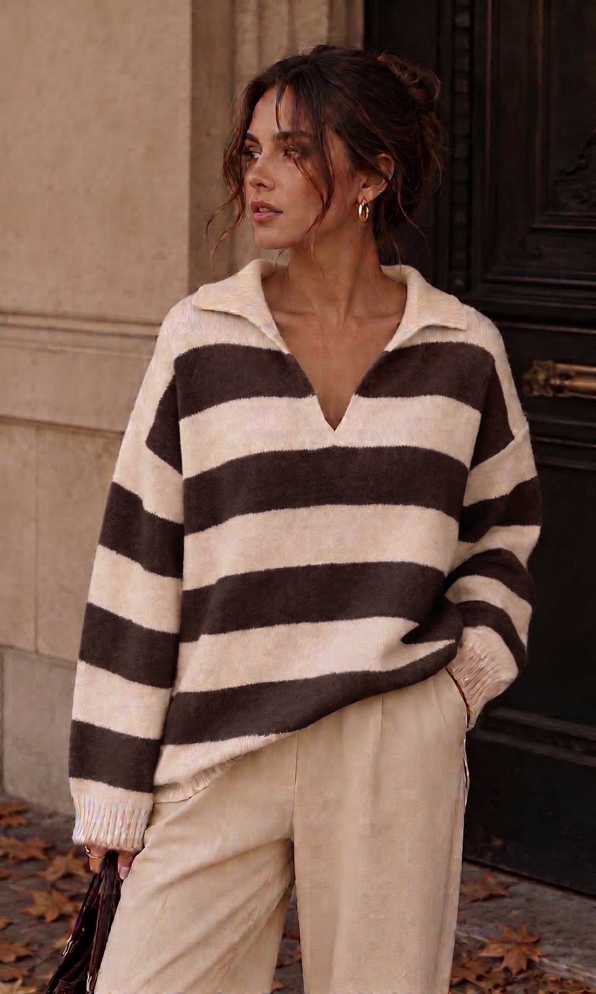 Wholesale ​Ruby Stripe Collar Soft Knit Jumper - Catwalk style