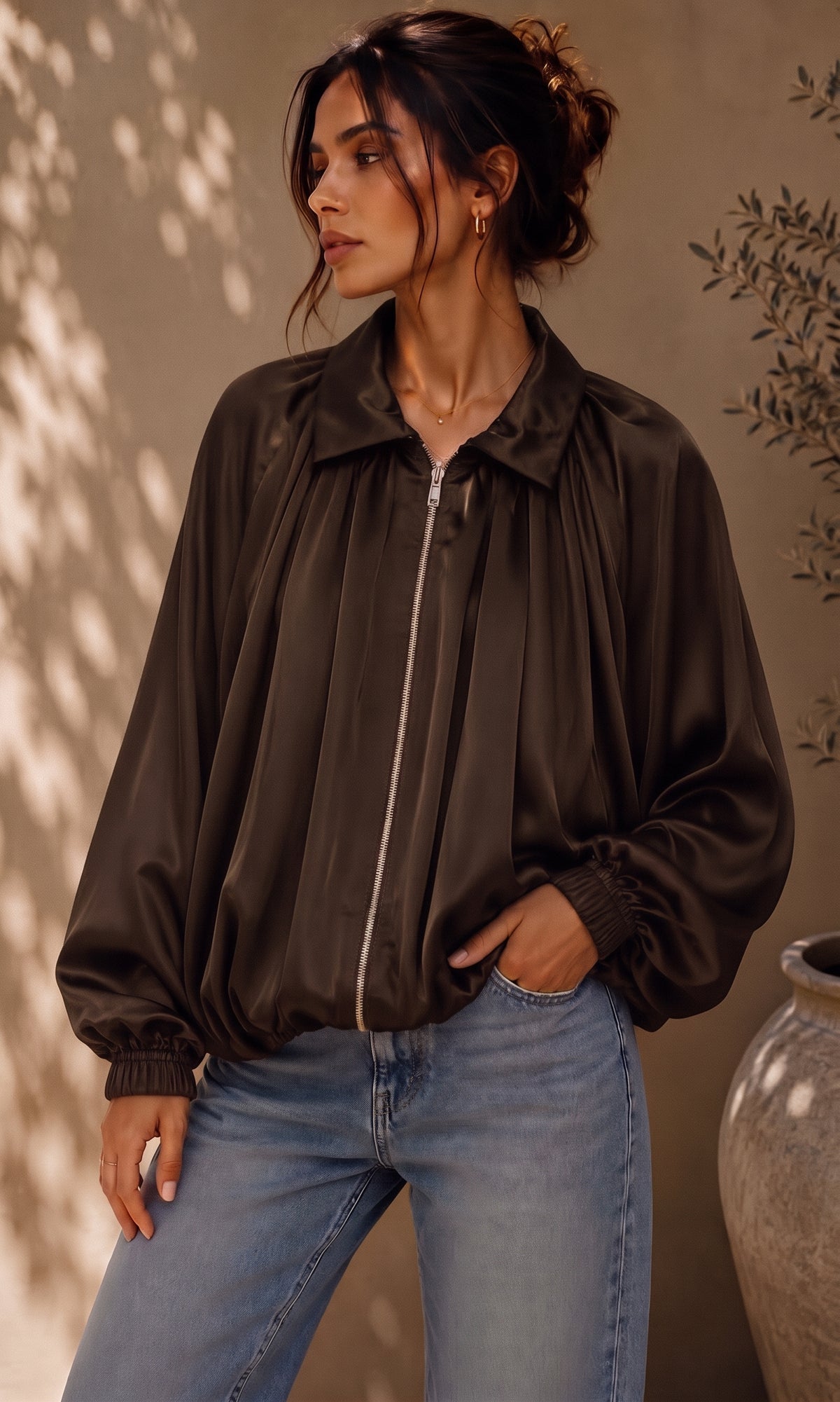 Amelia satin feel puff hem Jacket