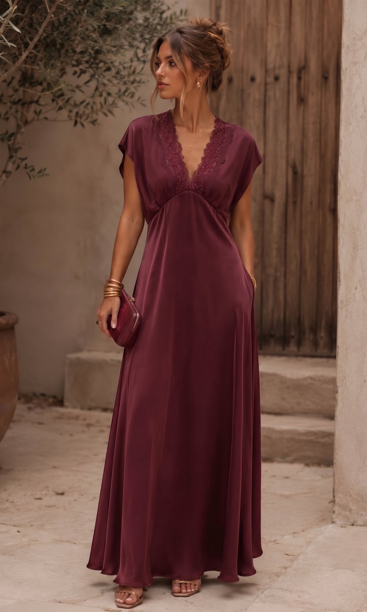 Wholesale ​Safina Satin Lace Trim Dress - Catwalk style