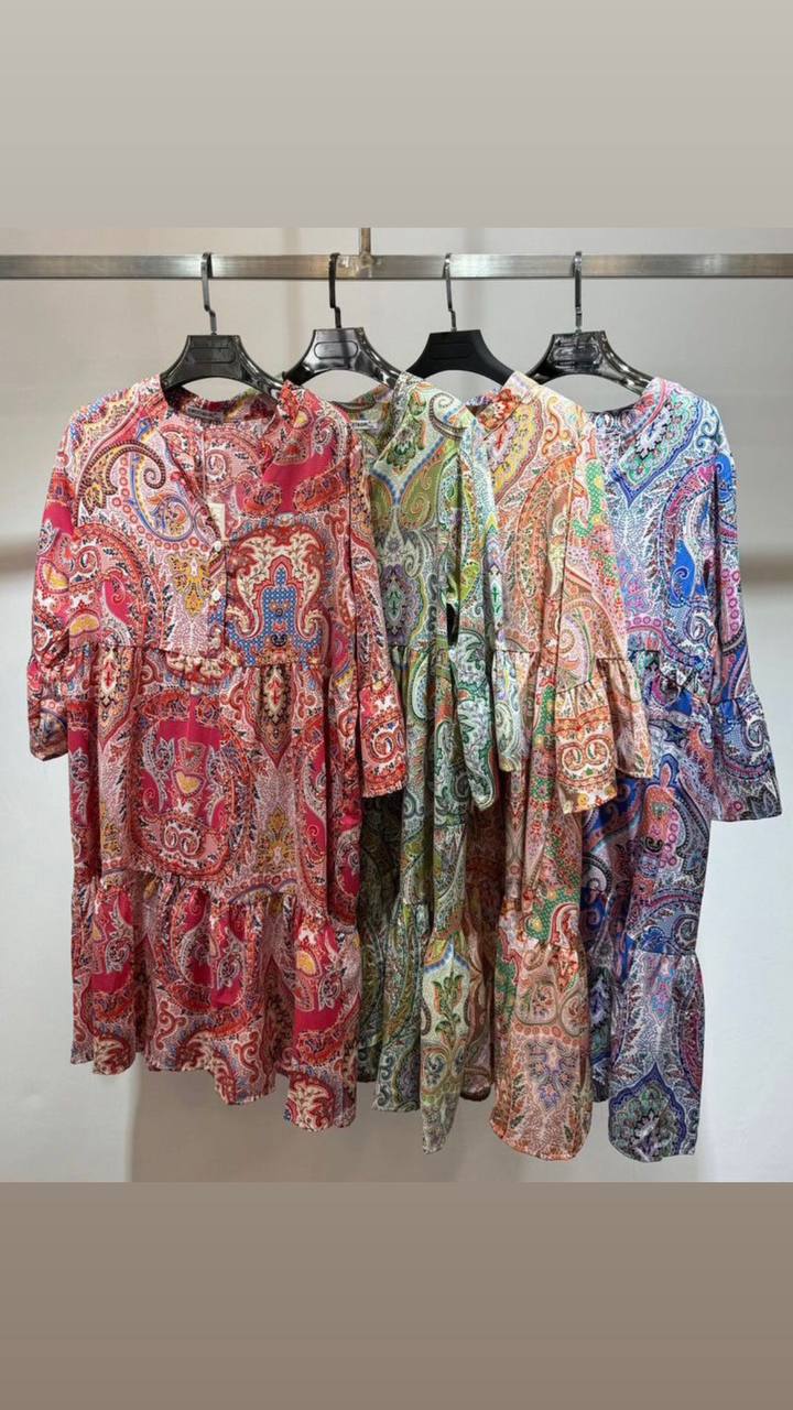 Paisley button smock dress