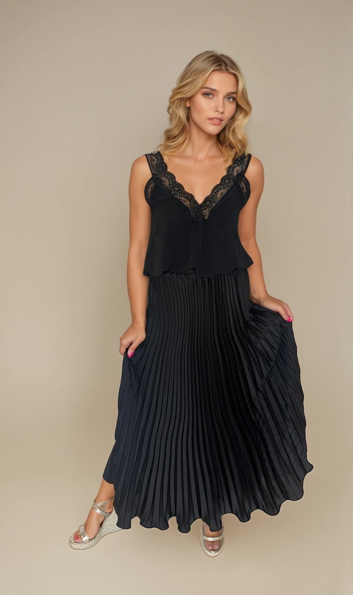 Satin Pleat Skirt