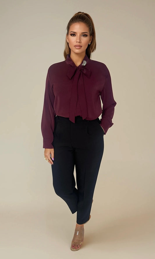 Celine diamonte detail pussy bow blouse