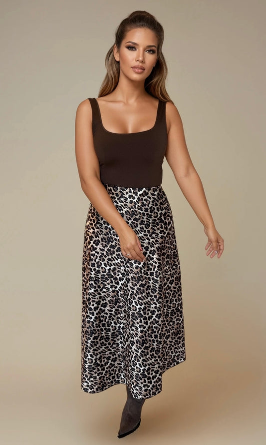 Katie leopard satin skirt