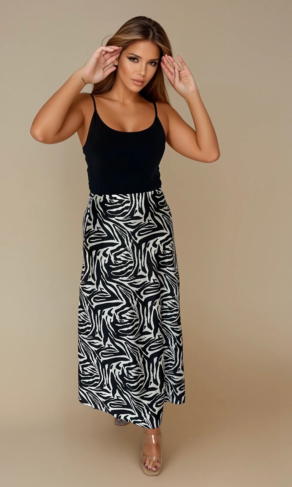 Ashley zebra print satin skirt