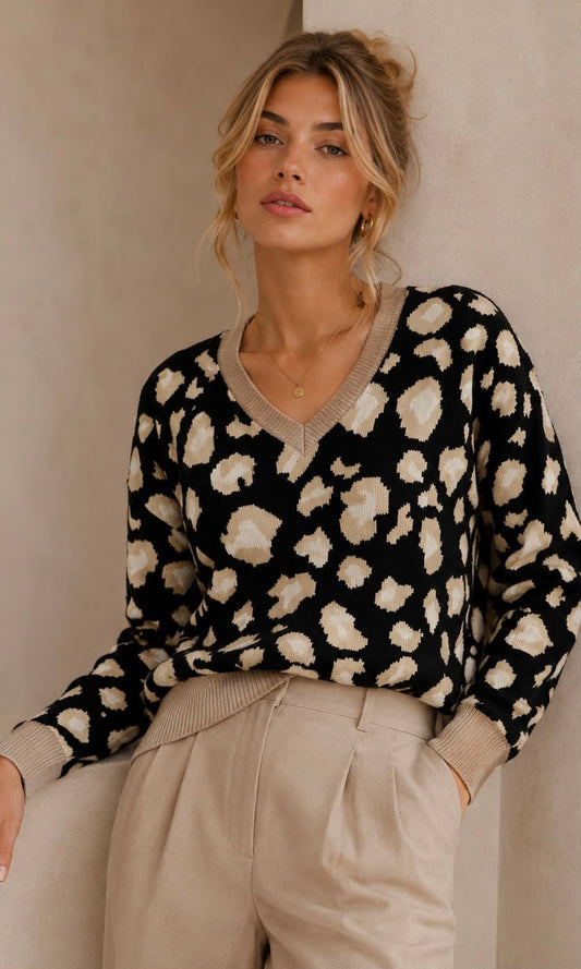 Autumn leopard V neck Jumper