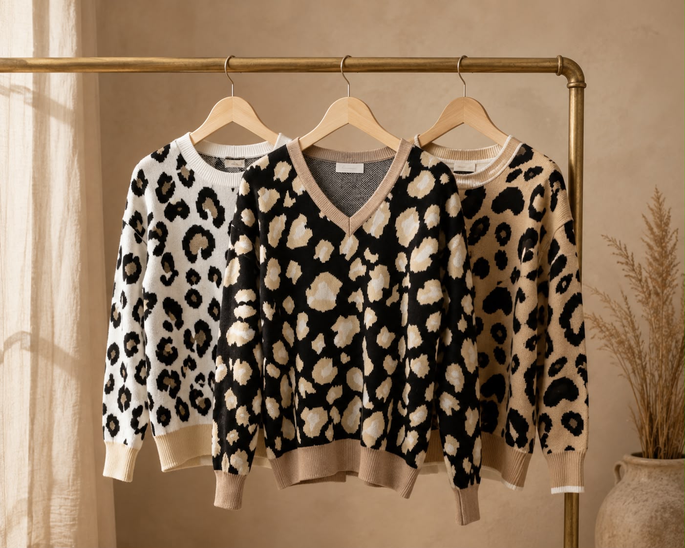 Autumn leopard V neck Jumper