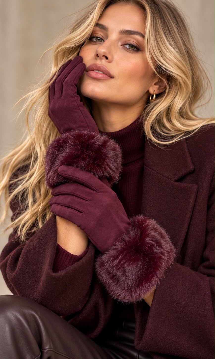 Faux fur trim gloves