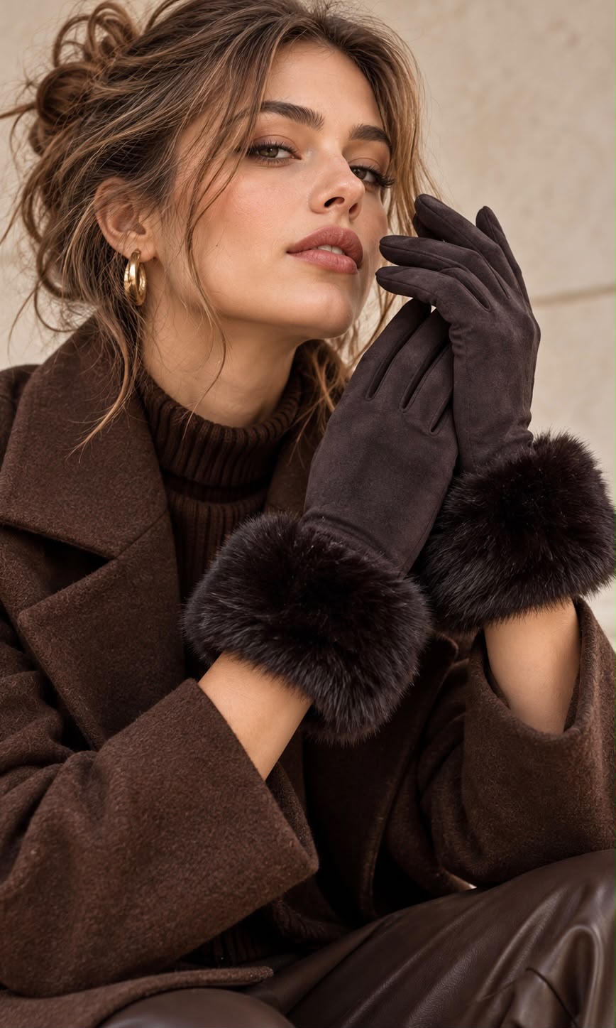 Faux fur trim gloves