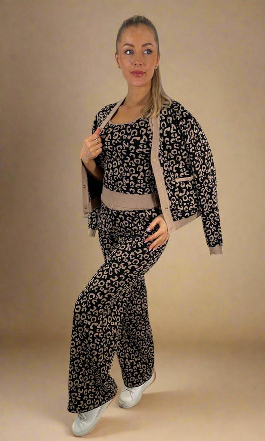 Knitted 3 Piece Leopard Loungesuit