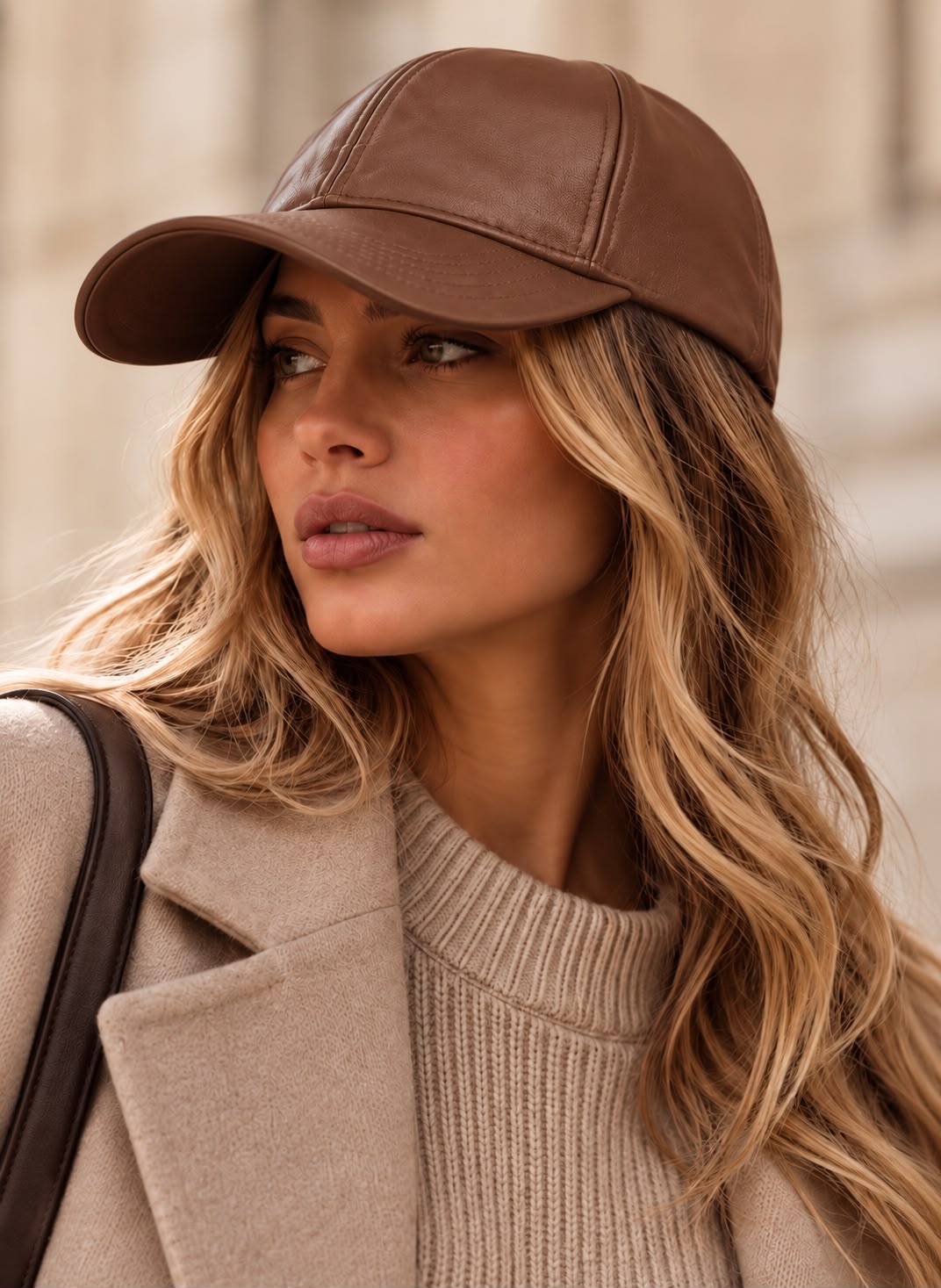 Lottie faux leather baseball cap