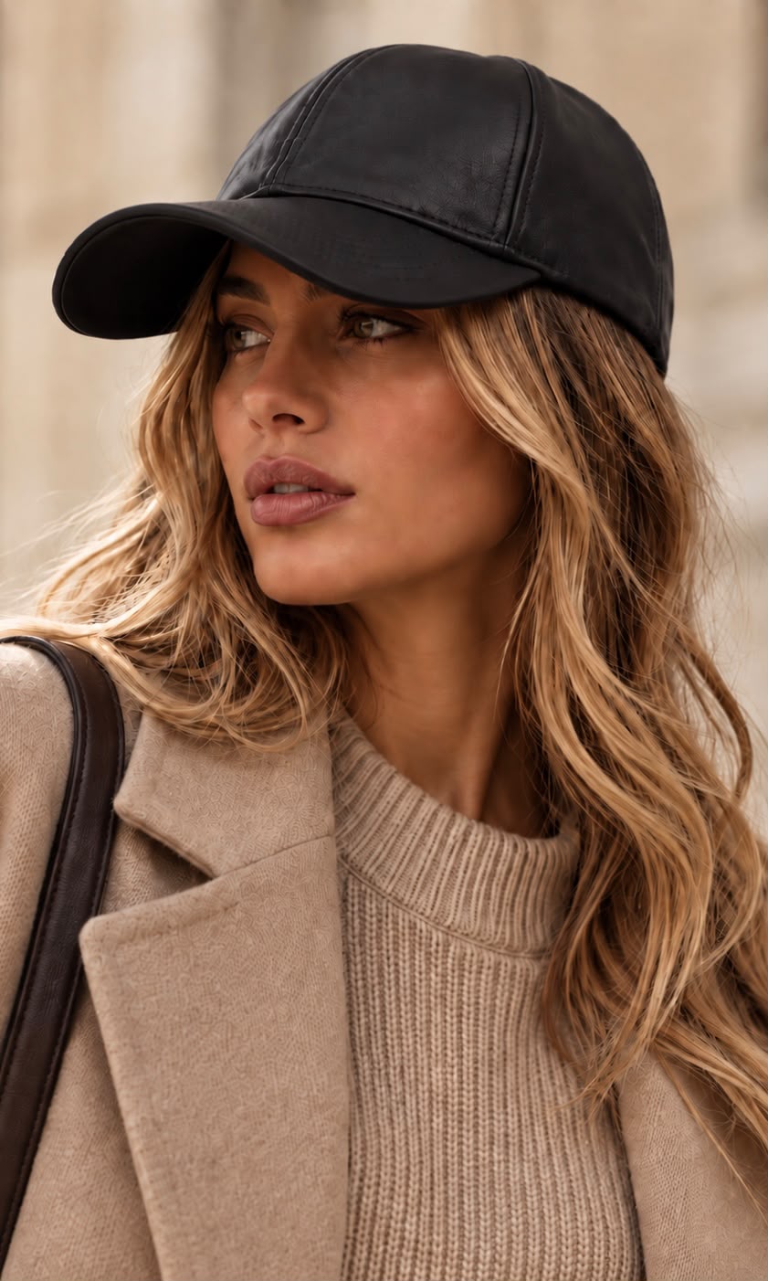 Lottie faux leather baseball cap