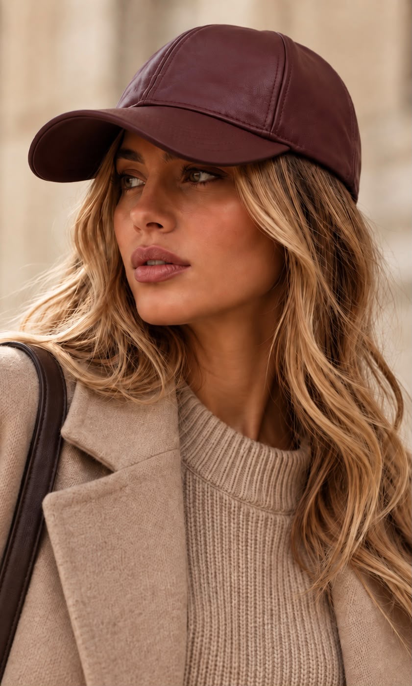 Lottie faux leather baseball cap