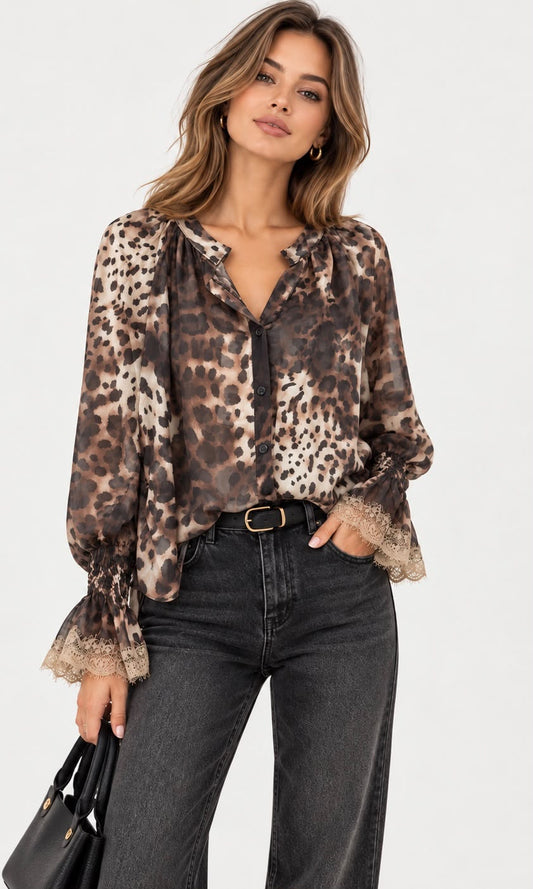 Wholesale ​Honey leopard blouse - Catwalk style